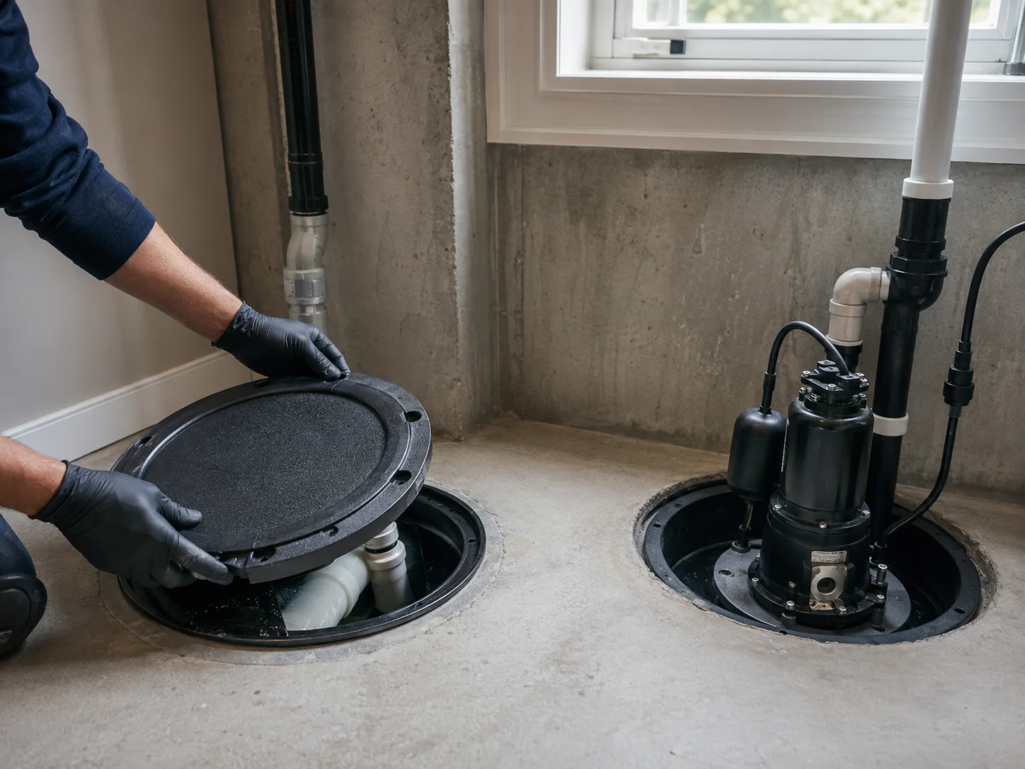 Accessible backwater valve and sump pump installation in a Toronto basement